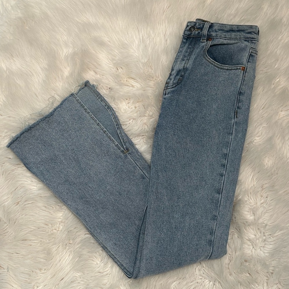 Motel Rocks Split Hem Denim Light Blue Jeans
